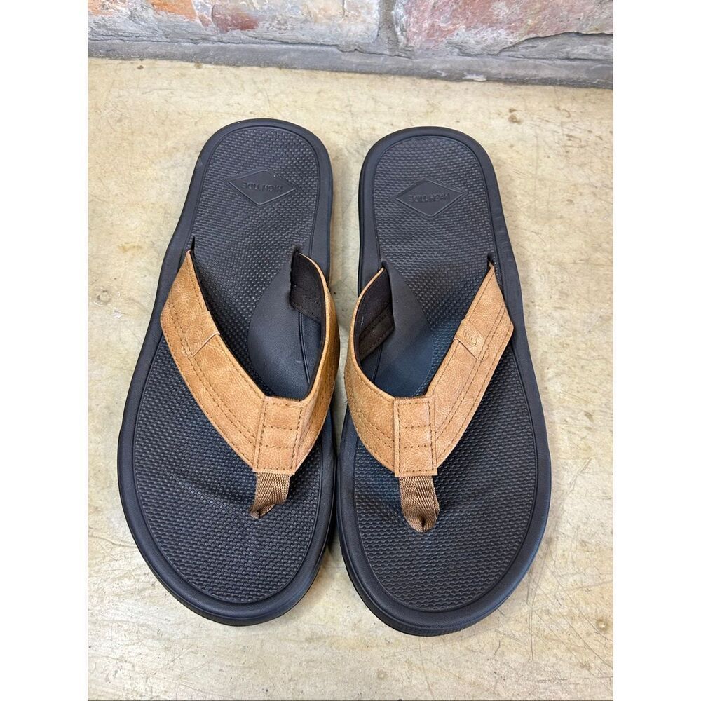 High Tide Men’s Brown Faux Leather Comfort Casual Flip Flop Sandals Size 12